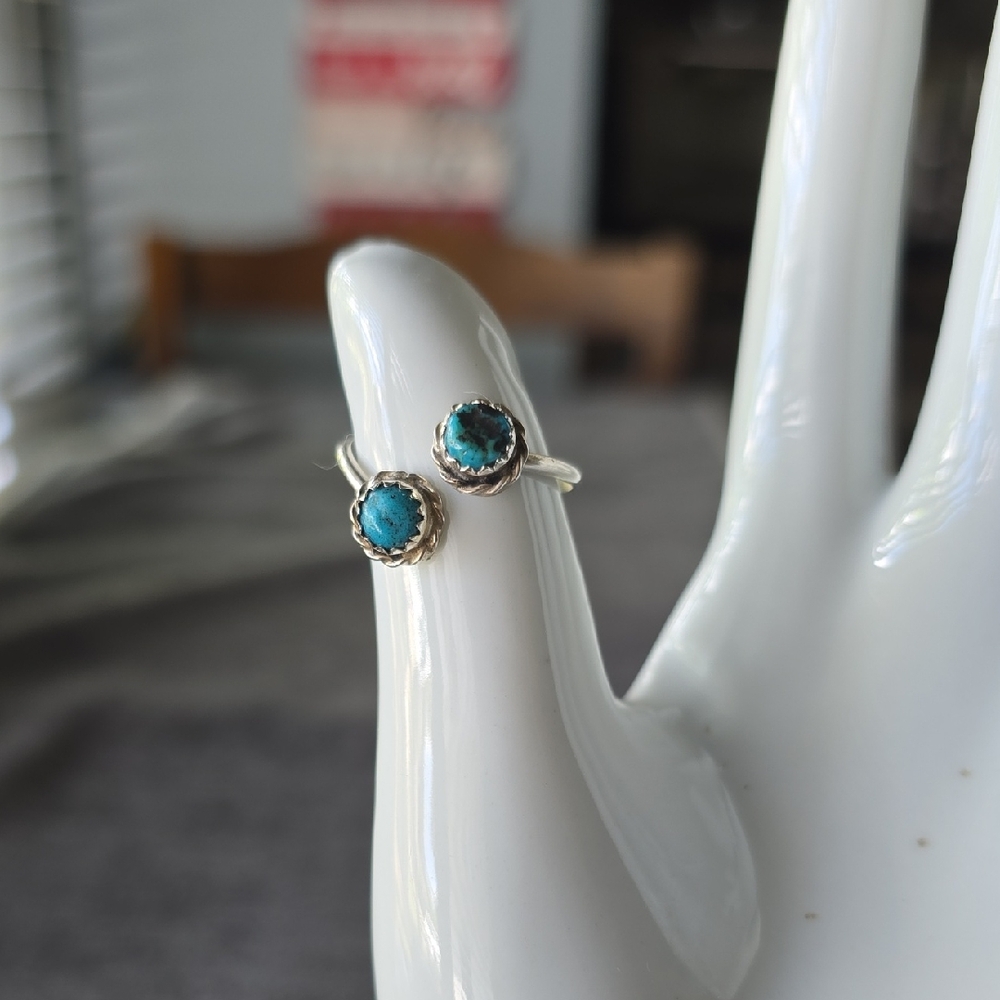 925 Sterling Silver Herbert Spence~Turquoise Double Stone Open Ring